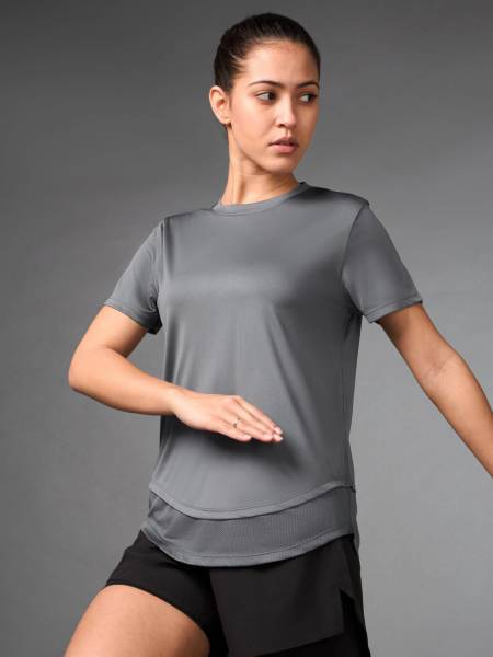 Women's Layered Hem Grey Running Top