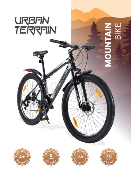 UT1000 Mountain Bike Steel 21 Speed Cycle Shimano Gear 27.5 inch Tyre, Black With Front Suspension and Dual Disc Brakes Ideal For 5.2 ft to 6 ft