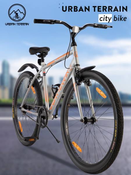 City Bike Steel Single Speed Cycle 26 inch, Silver, Free Trainer Sessions, Cycling Event and Ride Tracking App