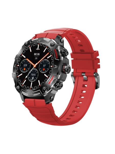 Shock X 1.43" AMOLED, AOD,10 Days Battery life, Rugged Smartwatch (Red Silicone Strap)
