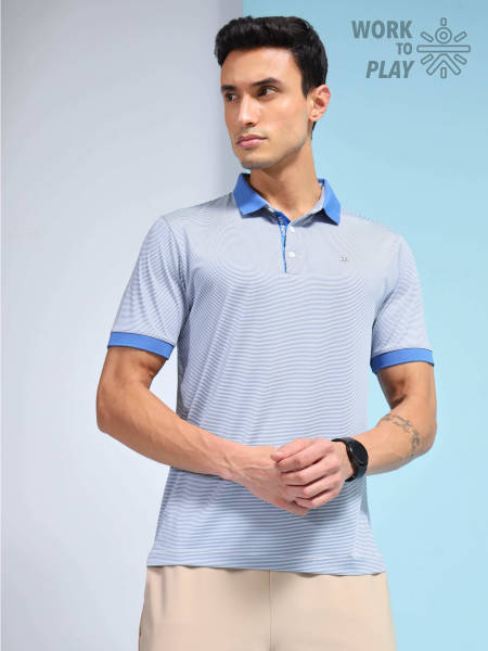 Striped Contrast Collar Polo T-shirt