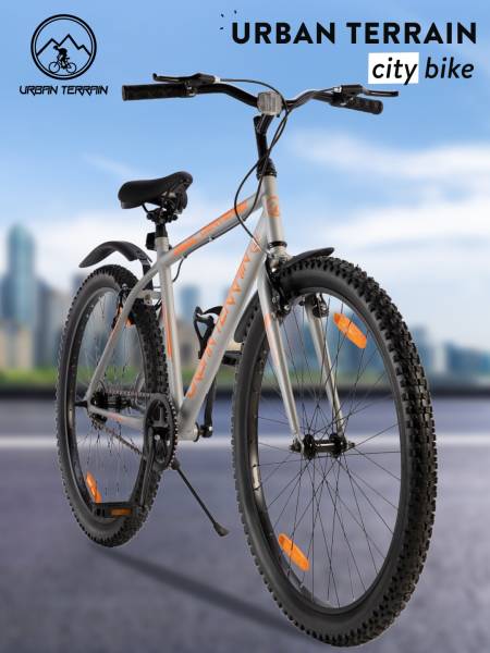 City Bike Steel Single Speed Cycle 27.5 inch, Silver, Free Trainer Sessions, Cycling Event and Ride Tracking App