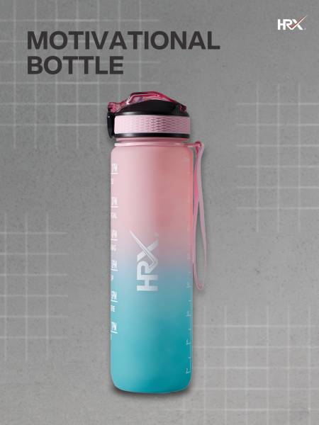 HRX Motivational Water Bottle | 1 Litre Sipper Bottle For Adults, Kids | Time Mark Sipper With Straw | For Gym, Office, Home, School Water Bottle | Peach Blue