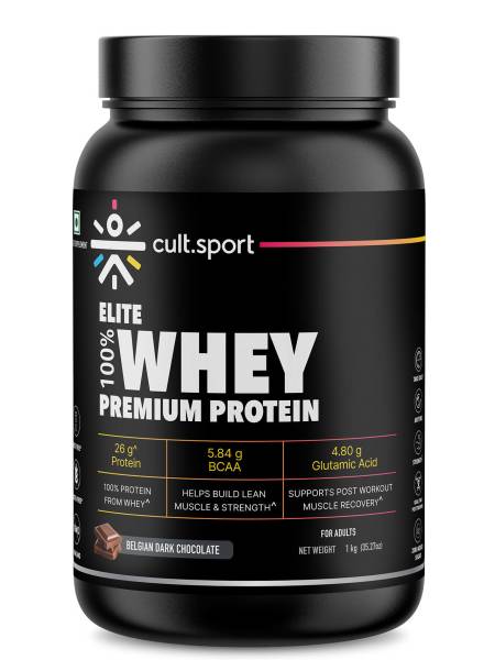 100% Whey Protein Premium Protein - 1kg | Sugar free | Protein Powder for Men & Women for Muscle Support & Recovery | 25g Protein Per Serving | 2.5g BCAA, 3.9g Glutamic acid | Belgium Dark Chocolate