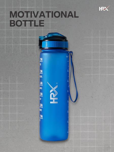 HRX Motivational Water Bottle | 1 Litre Sipper Bottle For Adults, Kids | Time Mark Sipper With Straw | For Gym, Office, Home, School Water Bottle | Blue