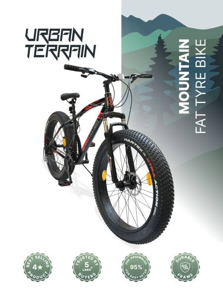 Rogue Mountain Bike Steel 21 Speed Cycle 26 inch Fat Tyre, Black With Front Suspension, Single Wall Rim and Dual Disc Brakes, Ideal For 5 ft to 5.7 ft, Free Trainer Sessions and Cycling Event