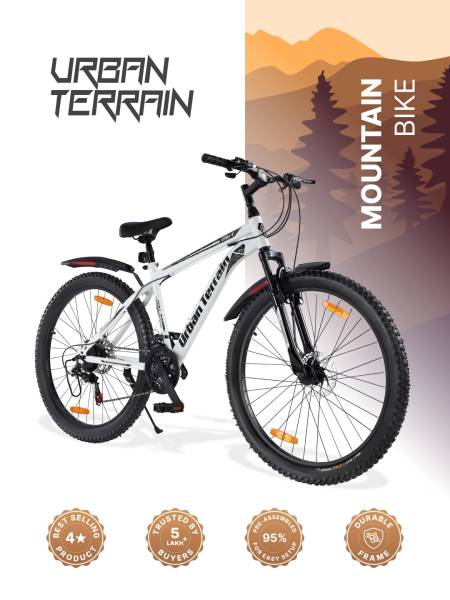 Galaxy Ultra Mountain Bike Steel 21 Speed Cycle 26 inch Tyre, White With Front Suspension and Dual Disc Brakes Ideal For 5 ft to 5.7 ft