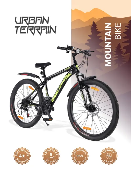 Galaxy Ultra Mountain Bike Steel 21 Speed Cycle 27.5 inch Tyre, Green With Front Suspension and Dual Disc Brakes Ideal For 5.2 ft to 6 ft