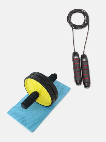 HRX Combo Skipping Rope (Red Black) + Ab Roller (Yellow)