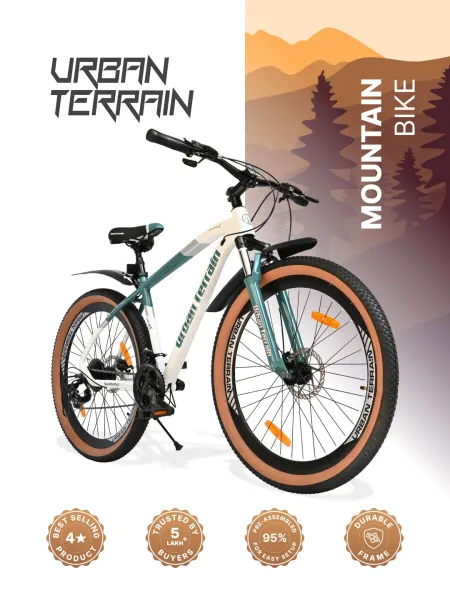 Aeroblast Mountain Bike Alloy Frame 21 Speed Cycle Shimano Gear 27.5 inch Tyre With Front Suspension, Triple Wall Rim And Dual Disc Brake, Ideal For 5.2 ft to 6 ft, WhiteBlue