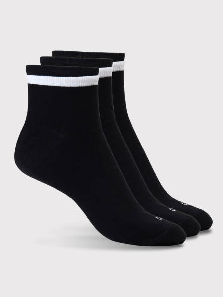 Cult S2 Men's Ankle Length Cotton Casual Socks - Black (Pack of 3)