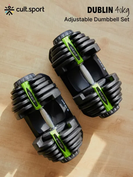 40x2 Kg Compact Adjustable Dumbbells (5 Kg to 40 Kg), Easy Weight Change: 17-in-1 (Pair of 2 - 40Kg adjustable Dumbbells) (6 Months extended Warranty only on Cultsport.com)