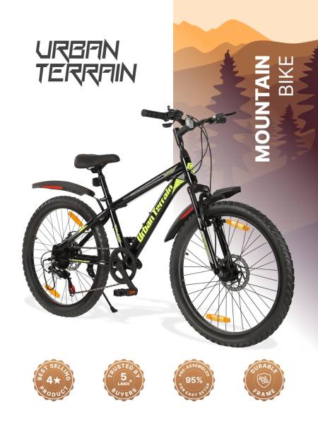 Galaxy Max Mountain Bike Steel 7 Speed Cycle 24 inch Tyre, Black With Front Suspension and Dual Disc Brakes Ideal For 4.5 ft to 5.3 ft