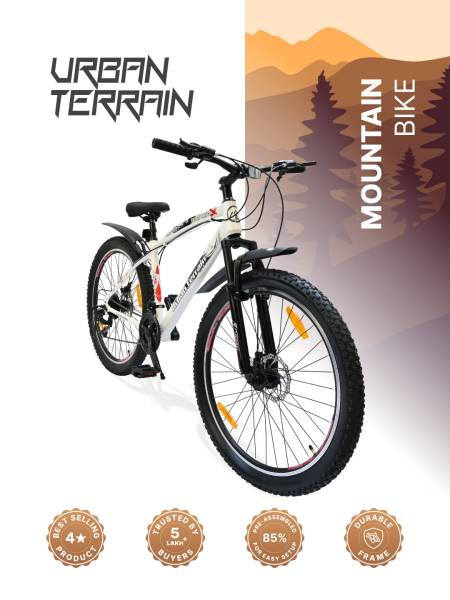 Bolt Ultra Mountain Bike Steel 21 Speed Cycle 27.5 inch Tyre, White With Front Suspension, Double Wall Rim and Dual Disc Brakes, Ideal For 5.2 ft to 6 ft, Free Trainer Sessions and Cycling Event