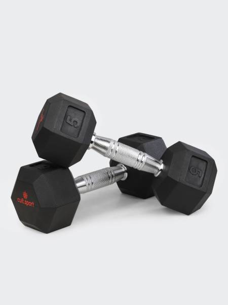 5kgx2 Hex Dumbbell | For Home Gym Exercises | Rubber coated with Chrome Handles | Black. (6 Months extended Warranty only on Cultsport.com)
