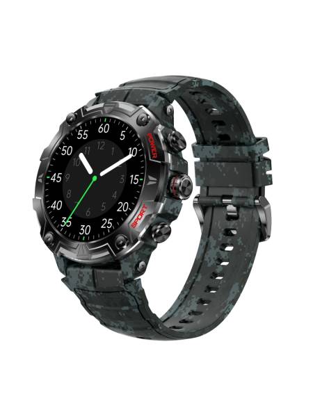 Shock X 1.43" AMOLED, AOD,10 Days Battery life, Rugged Smartwatch (Camo Silicone Strap)