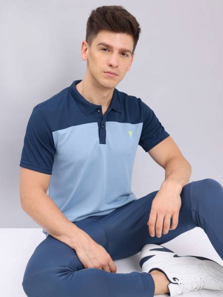 Technosport Men's Active Polo Neck Half Sleeve Colorblocked T-Shirt