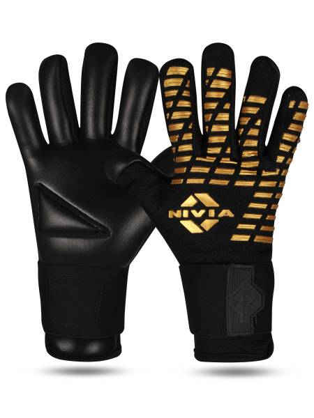 NIVIA Ashtang Gold Rubber Football Goalkeeper Gloves (Gold)