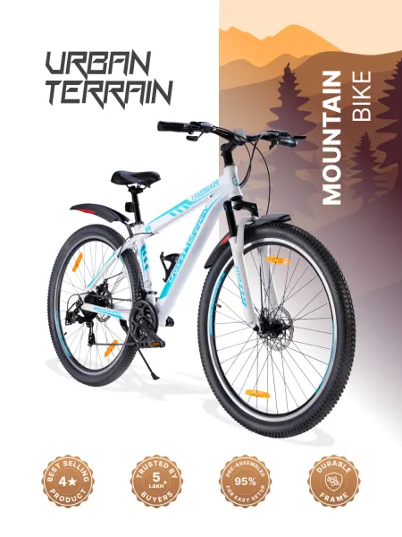 UT6000A29 Mountain Bike Alloy 21 Speed Cycle Shimano Gear 29 inch Tyre, White With Front Suspension and Dual Disc Brake, Ideal For 5.6 ft & above
