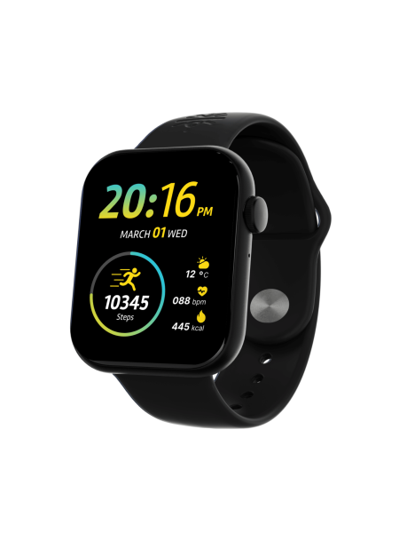 Active T 2.01” HD Display, Single Chip BT Calling, Rotating Crown, 200 WatchFace (Black Strap, Free Size)