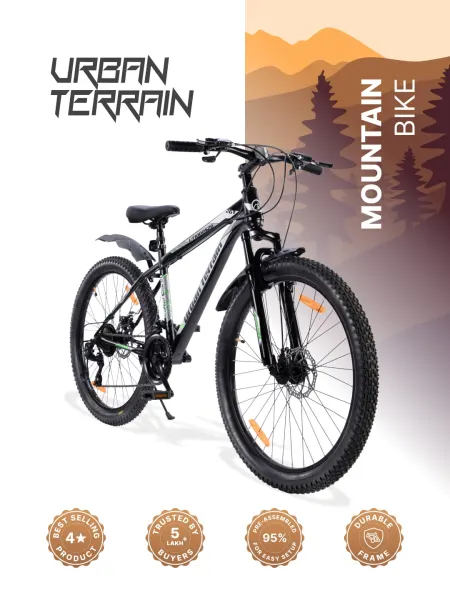 UT1000S26 Mountain Bike Steel 21 Speed Cycle Shimano Gear 26 inch, Grey With Front Suspension and Dual Disc Brakes Ideal For 5 ft to 5.7 ft