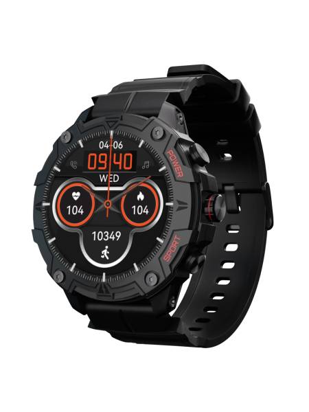 Shock X 1.43" AMOLED, AOD,10 Days Battery life, Rugged Smartwatch (Black Silicone Strap)