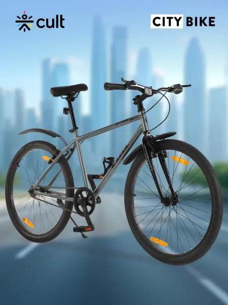City Bike Steel Frame Single Speed Cycle 26 inch with Rigid Fork and V Brakes, Grey