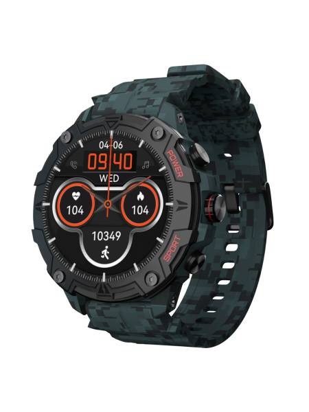 Shock X 1.43" AMOLED, AOD,10 Days Battery life, Rugged Smartwatch (Camo Silicone Strap)