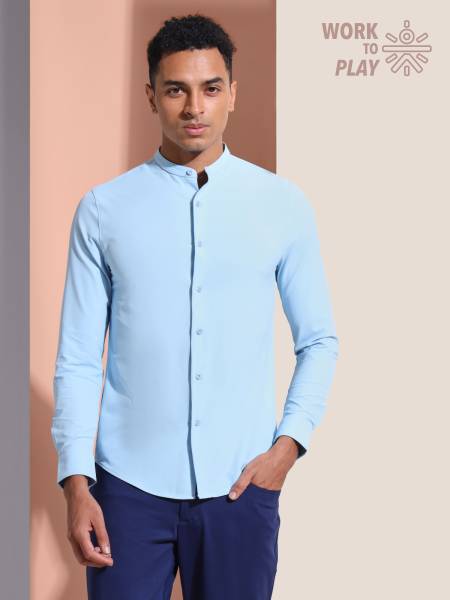 Slim Fit Band Collar Solid Shirt