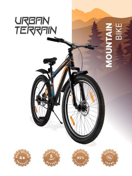 UT5001S26 Mountain Bike Steel Single Speed Cycle 26 inch Tyre, Dual Disc Brake, Front Suspension, Double Wall Alloy Rim, Black Free Trainer Sessions, Cycling Event