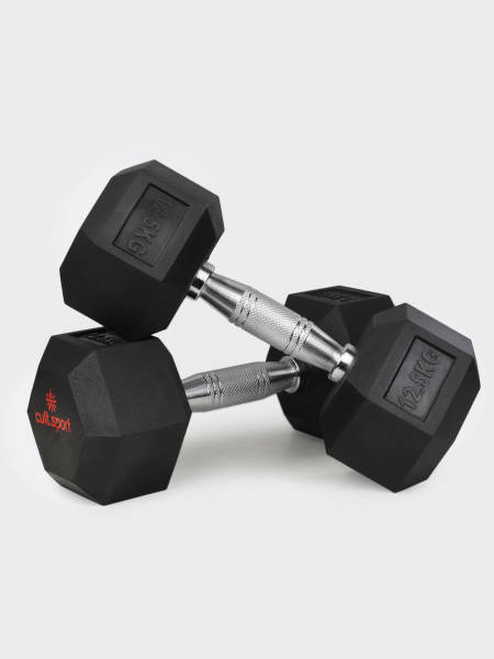 12.5kgx2 Hex Dumbbell | For Home Gym Exercises | Rubber coated with Chrome Handles | Black. (6 Months extended Warranty only on Cultsport.com)