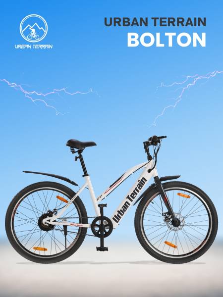 BOLTON27.5TWHITE with 3.5 hrs Fast Charge, Cycling Event BLDC Motor 27.5 inches Single Speed Lithium-ion (Li-ion) Electric Cycle, Ideal for Unisex, 15+ Years