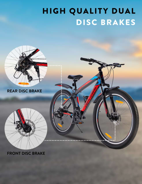Shop for UT2000 Mountain Bike Steel 21 Speed Cycle Shimano Gear 27.5 inch Tyre Red With Front Suspension Double Wall Rim and Dual Disc Brakes Ideal For 5.2 ft to 6 ft