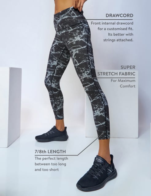 Women's Athletic Leggings Featuring Marble Print Accents. (6 Pack