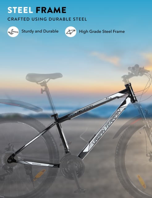 Shop for UT1000 Mountain Bike Steel 21 Speed Cycle Shimano Gear 27.5 inch Tyre Black With Front Suspension Double Wall Rim and Dual Disc Brakes Ideal For 5.2 ft to 6 ft