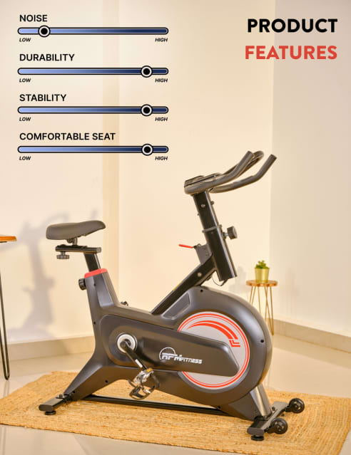 Buy P3 NoiseFree Spinbike 6kg Flywheel Max Weight 110kg 8 Level Magnetic Resistance Black White 6 Months extended Warranty only on Cultsport Online Cultsport