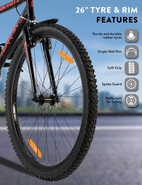 City Bike Steel Single Speed Cycle 26 inch, Red, Free Trainer Sessions,  Cycling Event and Ride Tracking App