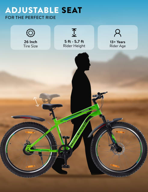 Buy BOLT UT5000S26 Green Steel mtb Disc Brakes 26 T Mountain Cycle Single Speed Cultsport