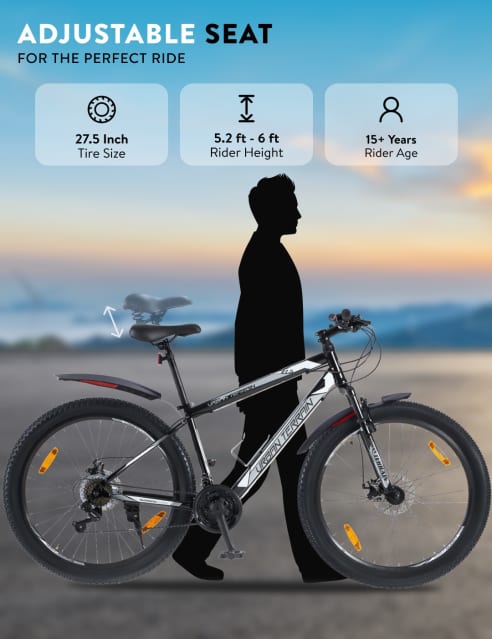Shop for UT1000 Mountain Bike Steel 21 Speed Cycle Shimano Gear 27.5 inch Tyre Black With Front Suspension Double Wall Rim and Dual Disc Brakes Ideal For 5.2 ft to 6 ft