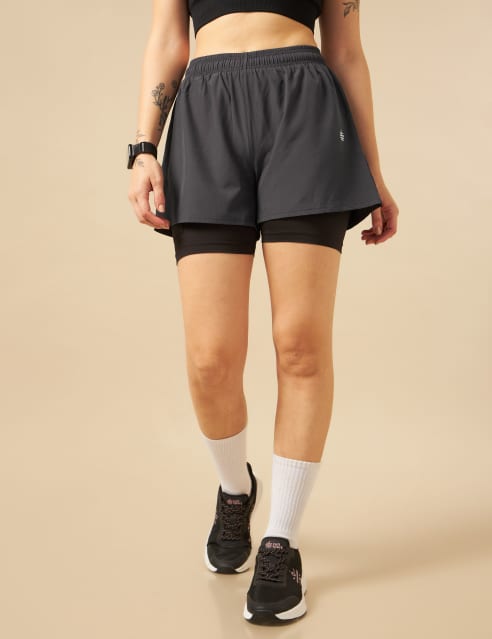 Buy Workout Shorts with Inner Tights Grey for Women Online Cultsport