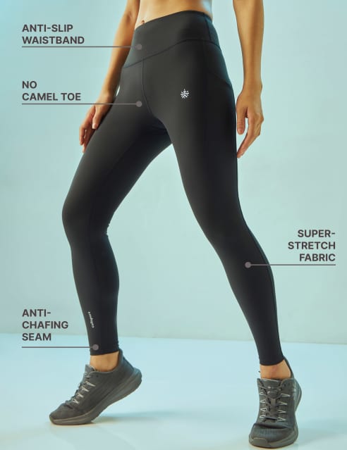 CULTSPORT All Day Comfort Solid Tights, Compression Leggings, No Camel Toe, 4-Way Stretch, Anti-Slip Waistband, Mid-Rise, Squat-Proof