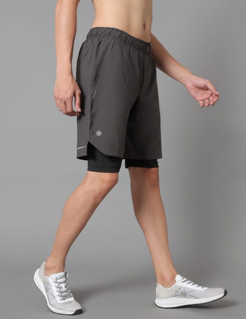 Buy Cultsport Grey Solid Performance Polyester Shorts with Inner Tights  (Set of 2) Online