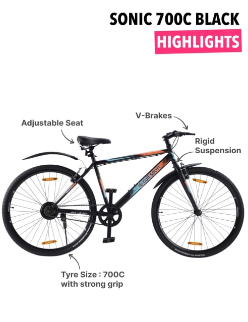 Sonic700CBlack Steel Single Speed 700C City Bike Free Trainer