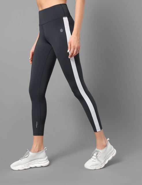 Shop Slim Fit Leggings with Contrast Panel Insert and V-shape Waistband  Online