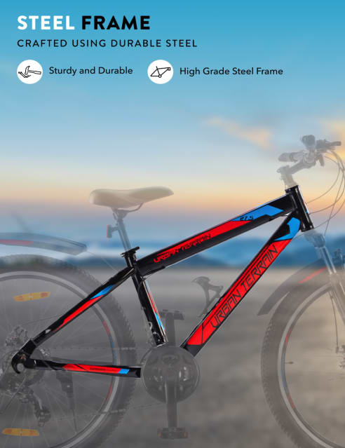 Shop for UT2000 Mountain Bike Steel 21 Speed Cycle Shimano Gear 27.5 inch Tyre Red With Front Suspension Double Wall Rim and Dual Disc Brakes Ideal For 5.2 ft to 6 ft
