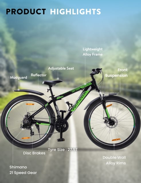 Shop for UT3003A27.5 Mountain Bike Alloy 21 Speed Shimano Gear 27.5 inch Tyre Black With Front Suspension Double Wall Rim and Dual Disc Brakes Ideal For 5.2 ft to 6 ft Free