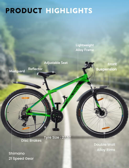 Shop for UT3002A27.5 Mountain Bike Alloy 21 Speed Shimano Gear 27.5 inch Tyre Green With Front Suspension Double Wall Rim and Dual Disc Brakes Ideal For 5.2 ft to 6 ft Free