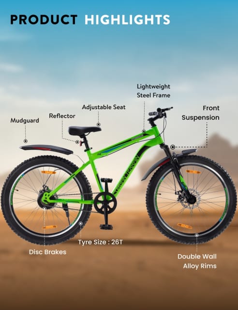 Buy BOLT UT5000S26 Green Steel mtb Disc Brakes 26 T Mountain Cycle Single Speed Cultsport
