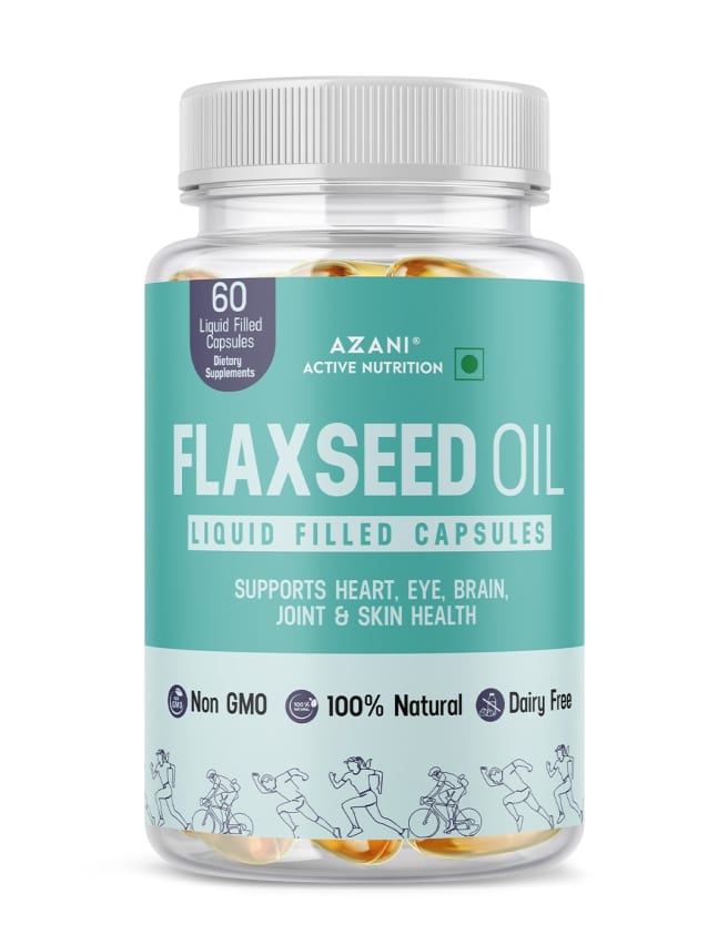 Azani Omega 3 Flaxseed Oil for Heart, Brain, Immune Support, Healthy Hair,  Skin & Nails, 60 Capsules
