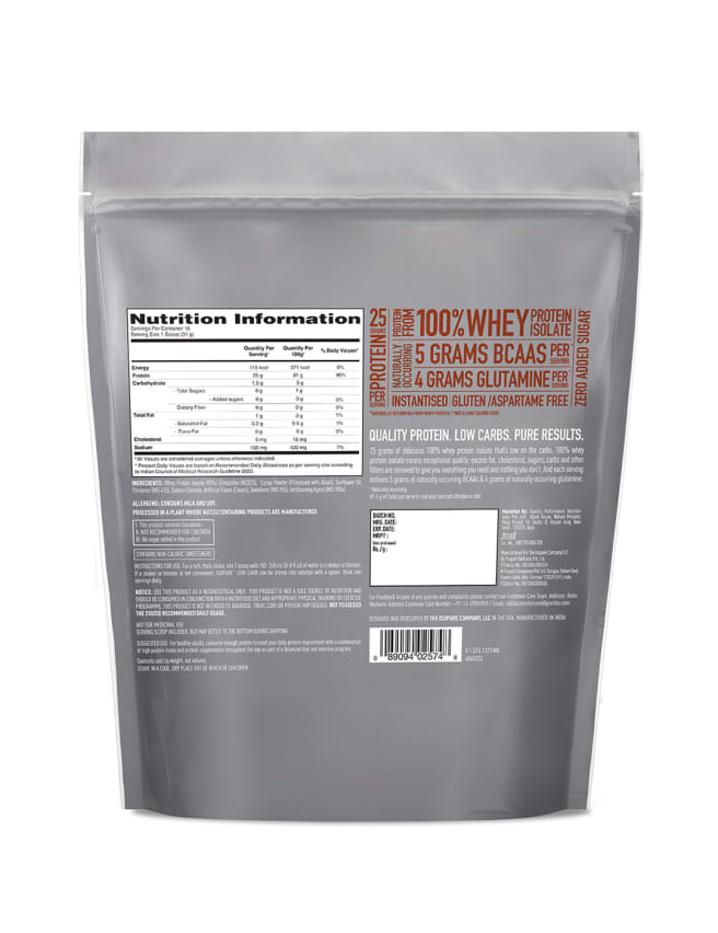 Isopure Low Carb Whey Protein Isolate Powder – 1.10 lbs, 500g (Dutch  Chocolate), 25g Protein per serve, Gluten-Free, Aspartame-Free, Vegetarian  ...
